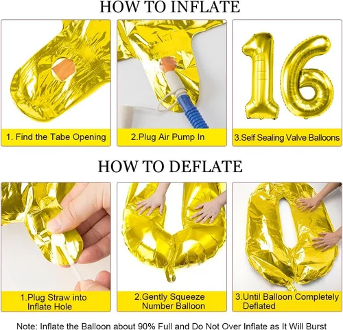Vista 7 de Globos de 16 globos de 40 pulgadas, globos de cumpleaños de 16 años, decoraciones doradas de 16 cumpleaños para mujeres, él y ella, globos gigantes