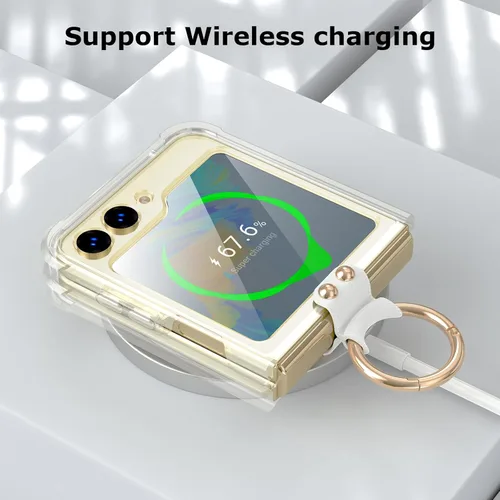 Vista 5 de Funda transparente para Samsung Galaxy Z Flip 6 con anillo, anticaídas a prueba de golpes para Z Flip 6 5G 2024