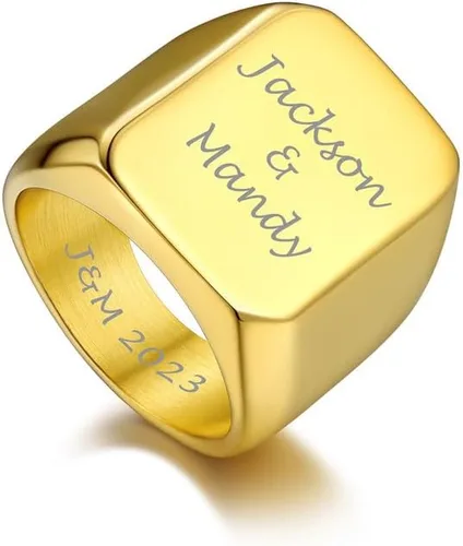 Vista 20 de Bandmax Anillos de sello para hombre, acero inoxidable, chapado en oro de 14 quilates, negro, minimalista, simple, anillo para hombres y mujeres