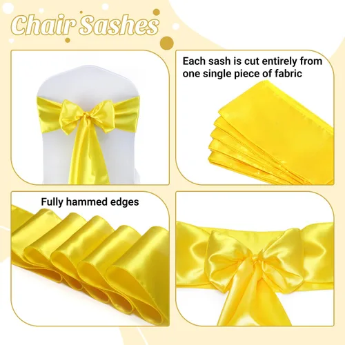 Vista 5 de Juego de 50 listones para sillas, de la marca MDS, Satin, Amarillo, 50