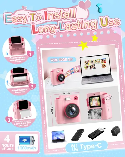 Vista 6 de Juguetes de cámara digital para niños de 3, 4, 5, 6, 7, 8, 9 y 10 años, regalo de Navidad y cumpleaños con cámara digital HD de 1080P, tarjeta SD
