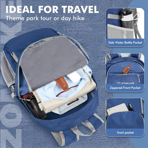 Vista 4 de Zomake - Mochila ligera de 30 l, resistente al agua, para senderismo, viajes, plegable, para camping y al aire libre