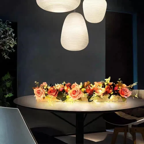 Vista 5 de Florero de acrílico rectangular y función de temporizador, luces LED, centro de mesa floral de 15.7 pulgadas para mesa de comedor, jarrón decorativo