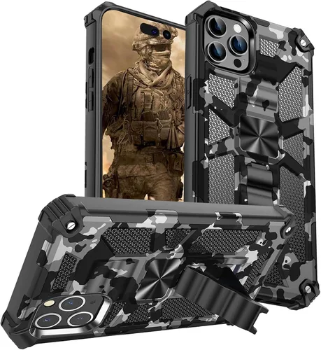 Vista 24 de CCSmall Funda de camuflaje para Apple iPhone 14 para hombres, protección resistente a prueba de golpes con función atril para iPhone 14 MC verde