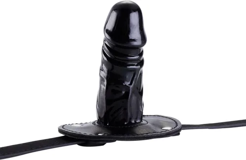 Vista 2 de YiFeng Consolador con cerradura Pene Boca Mordaza con bloqueo Bondage Correa de cuero en BDSM Juguete sexual para adultos (Largo)