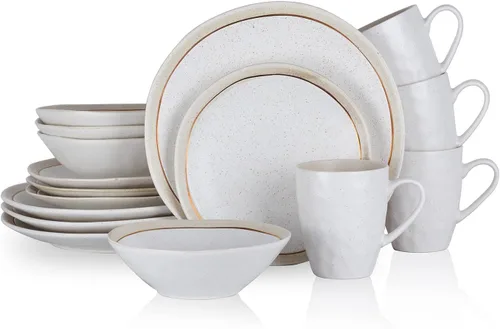 Vista 15 de Stone Lain Clara - Vajilla de porcelana de 32 piezas, color burdeos Borgoña