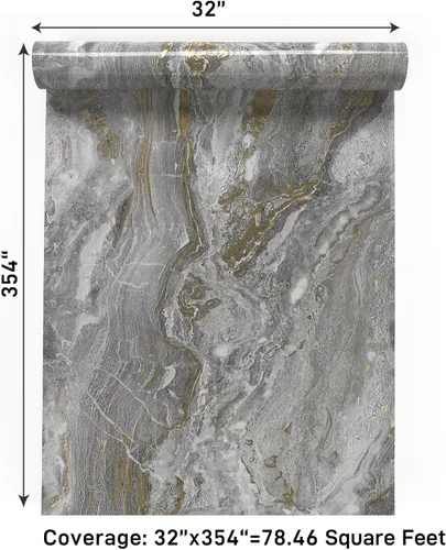 Vista 31 de VaryPaper Papel tapiz de mármol brillante de 15.7''x78.7'', beige-gris-dorado, despegar y pegar, autoadhesivo, grueso, duradero, removible