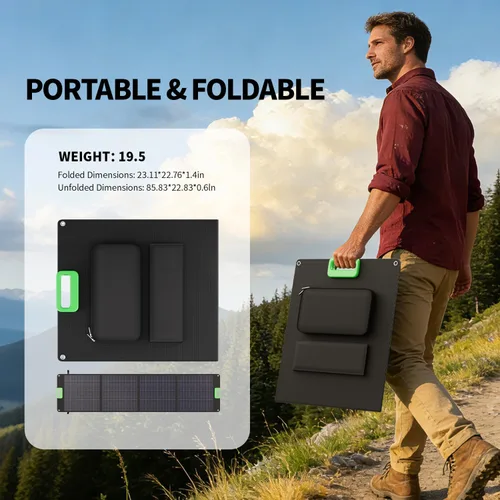 Vista 7 de Panel solar portátil de 200 W, 23.5% ETFE de alta eficiencia, cargador solar plegable para estación de energía, impermeable IP65 con 4 soportes