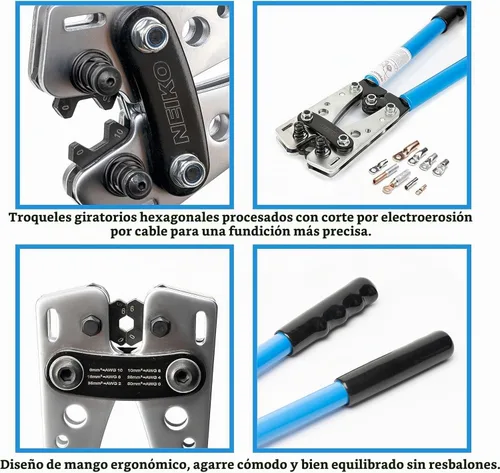 Vista 5 de NEIKO 02039A Juego de Alicates para Crimpar Terminales y Cortador de Cable, Herramienta de Crimpado de Cable de Batería, 8-0 AWG, 6mm - 50mm