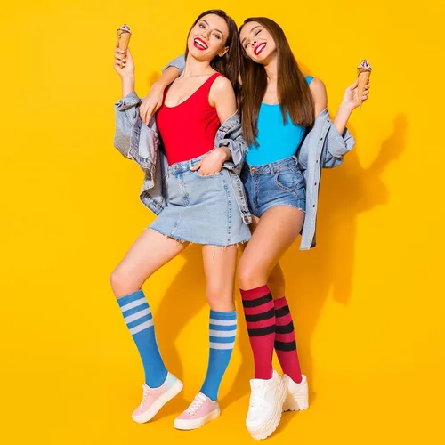 Vista 6 de Hercicy 12 pares de calcetines de tubo para mujer, calcetines coloridos hasta la rodilla, calcetines deportivos a rayas, atléticos, sóftbol, fútbol