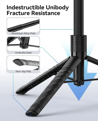 Vista 4 de ORICO Trípode de teléfono de 69 pulgadas, trípode para selfie stick para iPhone con control remoto inalámbrico, soporte giratorio de 360°
