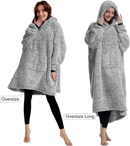 Vista 4 de Manta de sherpa acogedora con capucha para adultos, mujeres, hombres y niños, idea de regalo, manta con capucha, manta de gran tamaño, súper cálida