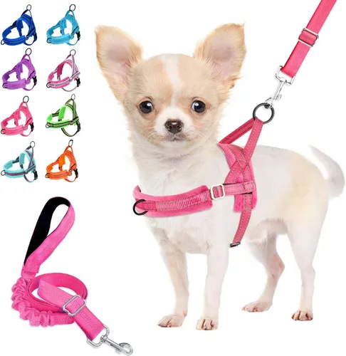 Vista 12 de Lukovee Juego de arnés y correa para perro sin tirones, arnés acolchado suave para perro pequeño, chaleco reflectante ajustable para cuello y pecho