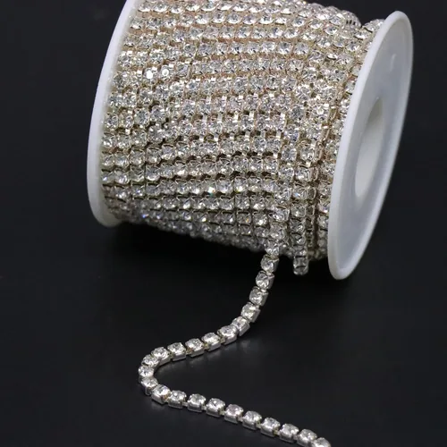 Vista 15 de Jerler 9 metros de adornos de diamantes de imitación con cadena cerrada SS6.5/2.0mm, cadena AB para costura, manualidades, ideal para bodas AB dorado