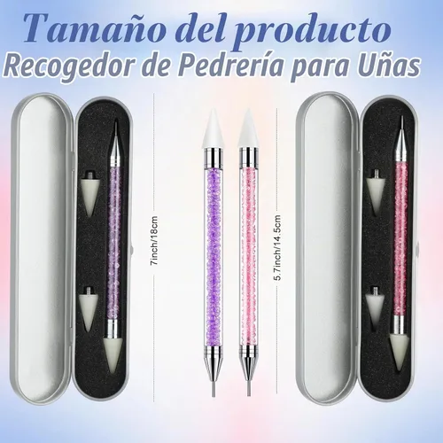 Vista 2 de 2 piezas de lápiz de cera con punta de diamante de imitación y pluma de punteado, selector de gemas de diamante de imitación de doble punta, lápiz