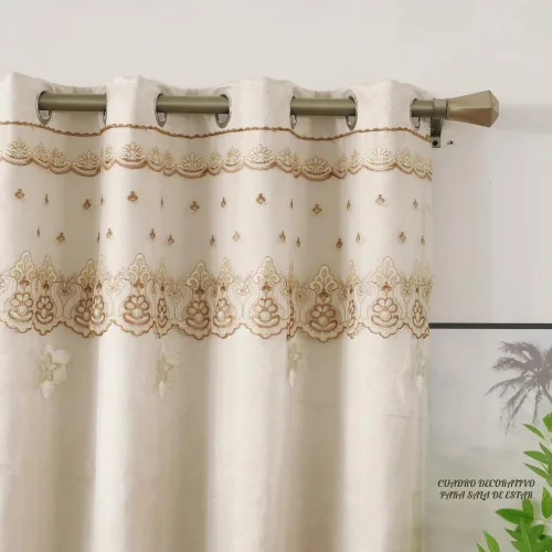 Vista 6 de Amidoudou 1 par de cortinas europeas de doble capa para sala de estar, dormitorio, cortinas bordadas de flores de lujo con cenefa