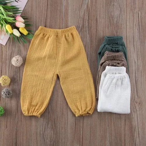 Vista 4 de Pantalones deportivos de algodón y lino para bebé, pantalones largos básicos elásticos, pantalones largos con harén, ropa de otoño