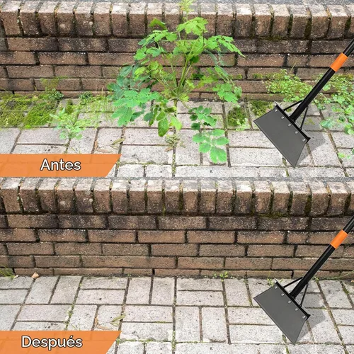 Vista 4 de Pala plana de jardín, herramientas de deshierbe resistentes, raspador de piso de metal de mango largo de 60 pulgadas, pala de limpieza