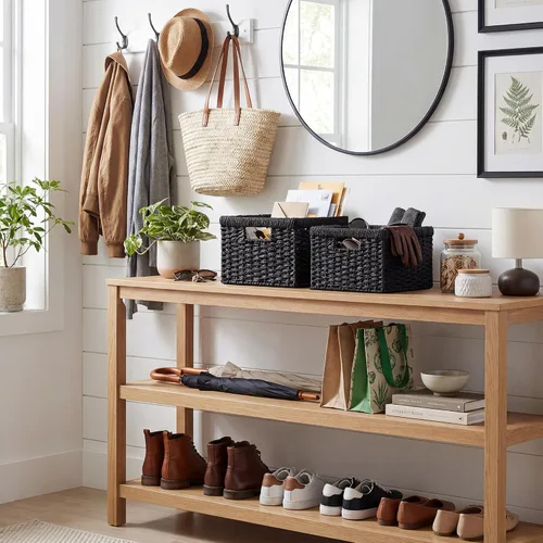 Vista 8 de StorageWorks Cesta de mimbre con asa, cestas de almacenamiento de mimbre para organizar, cestas de almacenamiento decorativas para estantes, cuerda