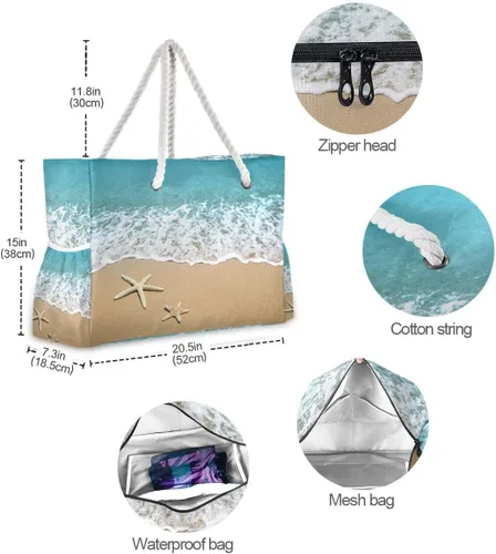 Vista 7 de Bolsas de playa para mujer, diseño de estrella de mar, bolsa grande de playa, bolsa de hombro para piscina, bolso