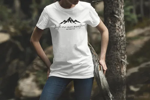 Vista 4 de Faith Can Move Mountains Shirt, Religious Christian Gift, Vertical Cross Jesus Love and Grace Shirt, Faith Shirt, Gift For Her, Gift For Mom