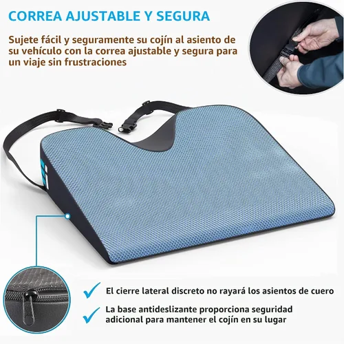 Vista 6 de Cojín de espuma viscoelástica para asiento de automóvil para conducir, cojín ergonómico de cuña para dolor de espalda, alivio de la ciática