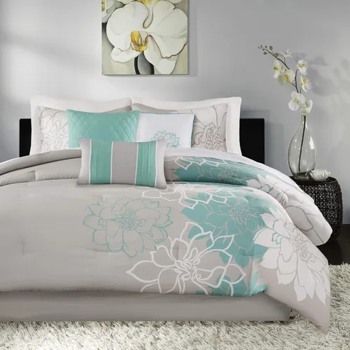 Vista 12 de Madison Park Lola - Juego de edredón de algodón satén, diseño casual de medallón floral, ropa de cama de relleno alternativo al plumón para todas