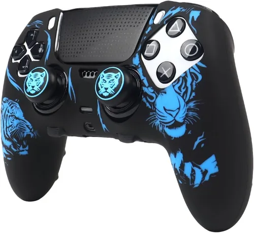 Vista 2 de RALAN Tiger - Fundas de silicona para controlador con 2 agarres para el pulgar, compatibles con PS5 Dualsense Edge Controller Play Station 5 Tigre