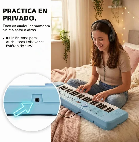 Vista 3 de RockJam Mini teclado RJ490 de 49 teclas con altavoces, azul bebé
