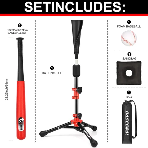 Vista 2 de Baseball Batting Tee Ball Set for Kids and Youth,with Bat & Ball Negro-Rojo B