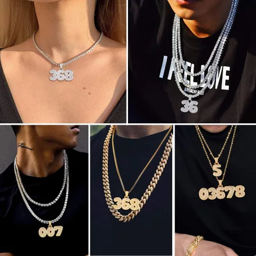 Vista 2 de U7 Iced Out Pendant Mens Hip Hop Jewelry Platinum18K Gold Plated Lab Diamond Bubble Letter Necklaces Custom Number Chain Intials Name Necklaces