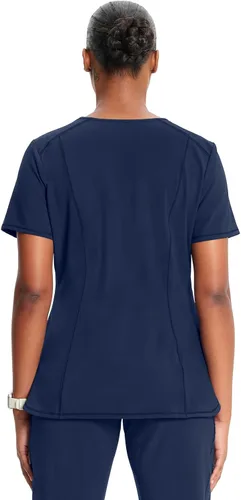 Vista 2 de Cherokee Infinity Camiseta Médica con Cuello en V para Mujer, Ajuste Contemporáneo, 2 Bolsillos, Inserto de Punto Acanalado, Aberturas Laterales