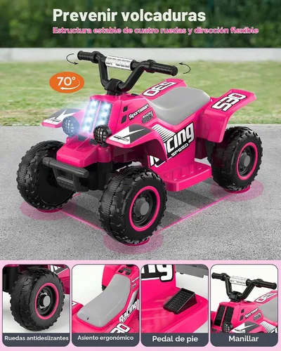 Vista 4 de ANPABO - ATV infantil de 6 V, 4 ruedas para niños con faro LED y pedal Rosa
