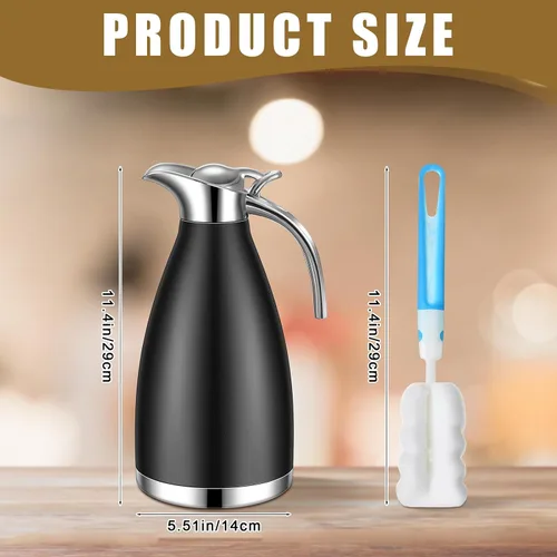 Vista 2 de Uiifan 2 Piezas Jarras Térmicas de Café de 68 oz, Jarra de Café Aislada de Acero Inoxidable para Líquidos Calientes, Olla Térmica al Vacío