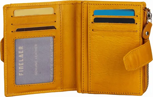 Vista 7 de FINELAER Cartera de cuero para mujer, Amarillo, Minimalista