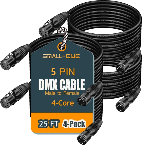 Vista 13 de SMALL-EYE Cable DMX de 5 pines, paquete de 2 unidades de 3 pies, cable de iluminación de escenario macho a hembra de 4 núcleos para controlador