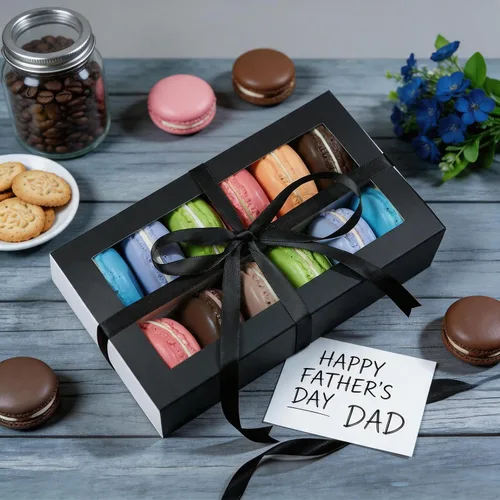 Vista 2 de HAPPY POTATO Paquete de 15 cajas de macarrones para 12, 7.2 x 4 x 1.9 pulgadas, caja de embalaje de macarrones con cinta, cajas de macarrones negros