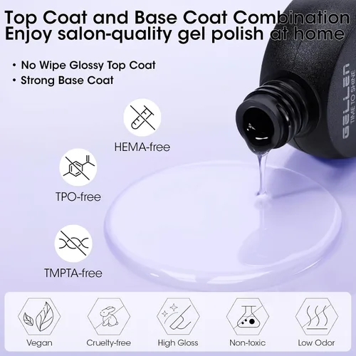 Vista 5 de GELLEN - Base y capa superior de gel, juego de 2 esmaltes de uñas de gel, capa superior que no se limpia 12ml Base Coat & No Wipe Top Coat Set.
