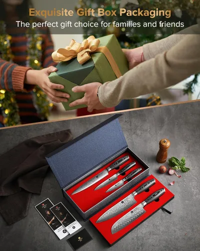 Vista 9 de XINZUO Cuchillo de cocina de 5 piezas, juego de cuchillos de chef profesional de acero de Damasco súper afilado con mango de madera de Pakkawood
