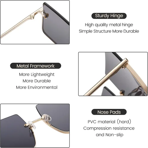 Vista 4 de SHES SH3103 - Gafas de sol cuadradas de gran tamaño para mujer, diseño de moda, marco de metal sin montura