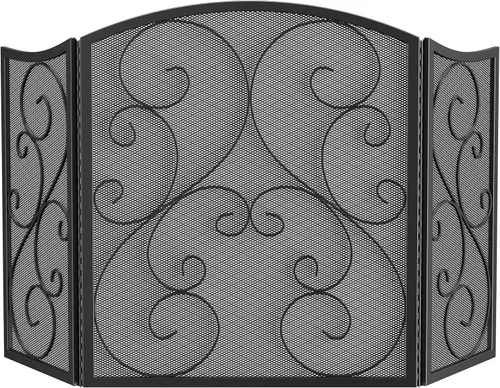 Vista 8 de Pantalla para chimenea Fire Beauty de 3 paneles, hierro forjado de metal, 121,9 cm (L) x 76,2 cm (H), cubierta protectora contra chispas (negro)