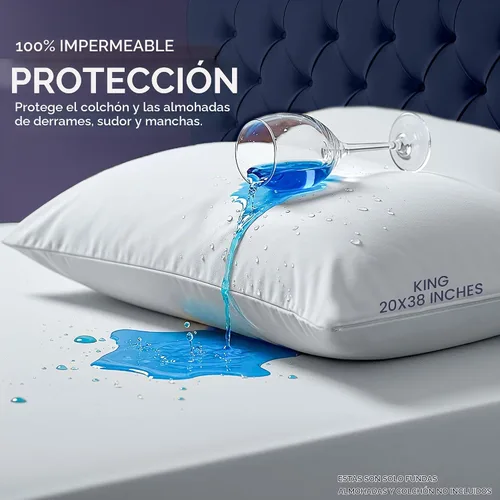 Vista 3 de Juego de protectores de colchón 100% impermeables con 2 fundas de almohada