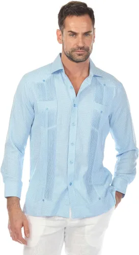 Vista 2 de Guayabera elegante de dos bolsillos para hombre con aspecto texturizado de diamante