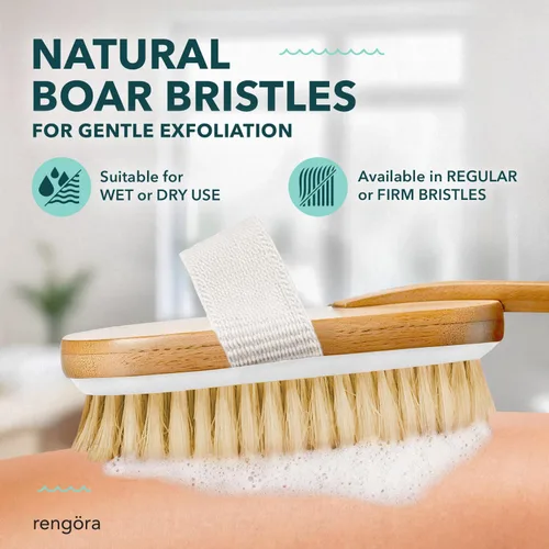 Vista 4 de Cepillo de ducha de mango largo de 20 pulgadas, cepillo de espalda de cerdas naturales, mango ergonómico + agarre antideslizante de silicona, gran