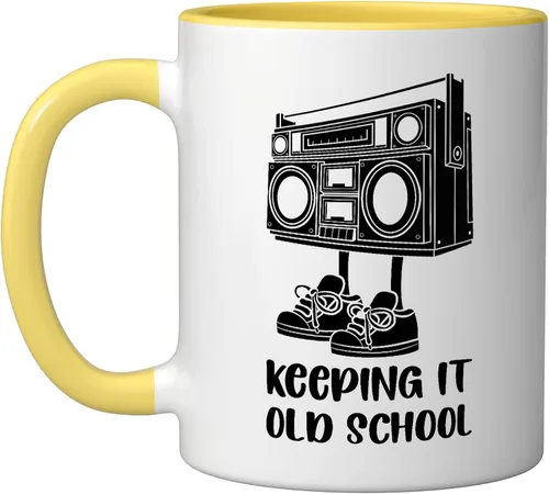 Vista 11 de Keeping It Old School 80s 90s Retro Cassette Radio Ceramic Mug, Orange/White, 11oz