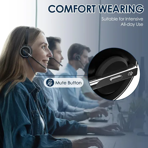 Vista 3 de (2025 Actualizado) Auriculares Inalámbricos con Micrófono para Trabajo, Auriculares Bluetooth con Micrófono de Cancelación de Ruido con Dongle, Base