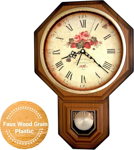 Vista 21 de JUSTIME Reloj de pared clásico vintage tradicional de estilo Schoolhouse, con péndulo y melodía Westminter cada hora, relojes de pared con melodía