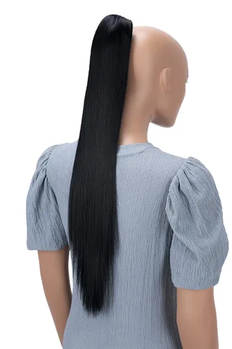 Vista 2 de CAISHA 24 "Hairpiece Cola de caballo Clip en la extensión de pelo largo recto negro H601