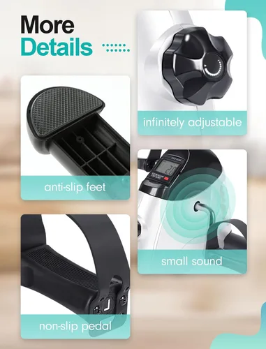 Vista 6 de Cyclace Ejercitador de pedales de bicicleta debajo del escritorio para ejercicio de brazos/piernas, mini bicicleta de ejercicio portátil