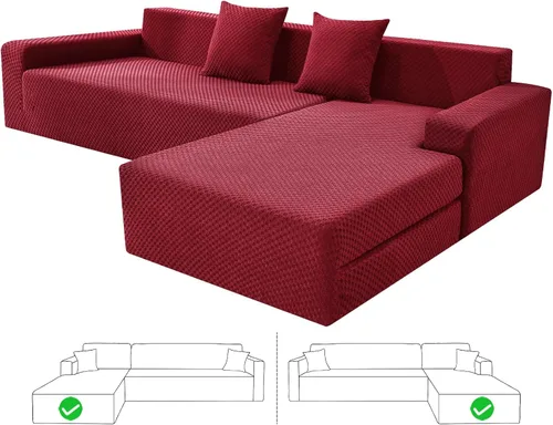 Vista 17 de ZNSAYOTX Fundas para sofá modular, fundas elásticas de jacquard con parte inferior elástica para sofá modular en forma de L, 2 protectores de sofá